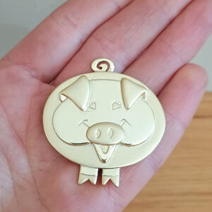 Vintage Signed Case Pig Piggy Gold Tone Brooch Farm Animal